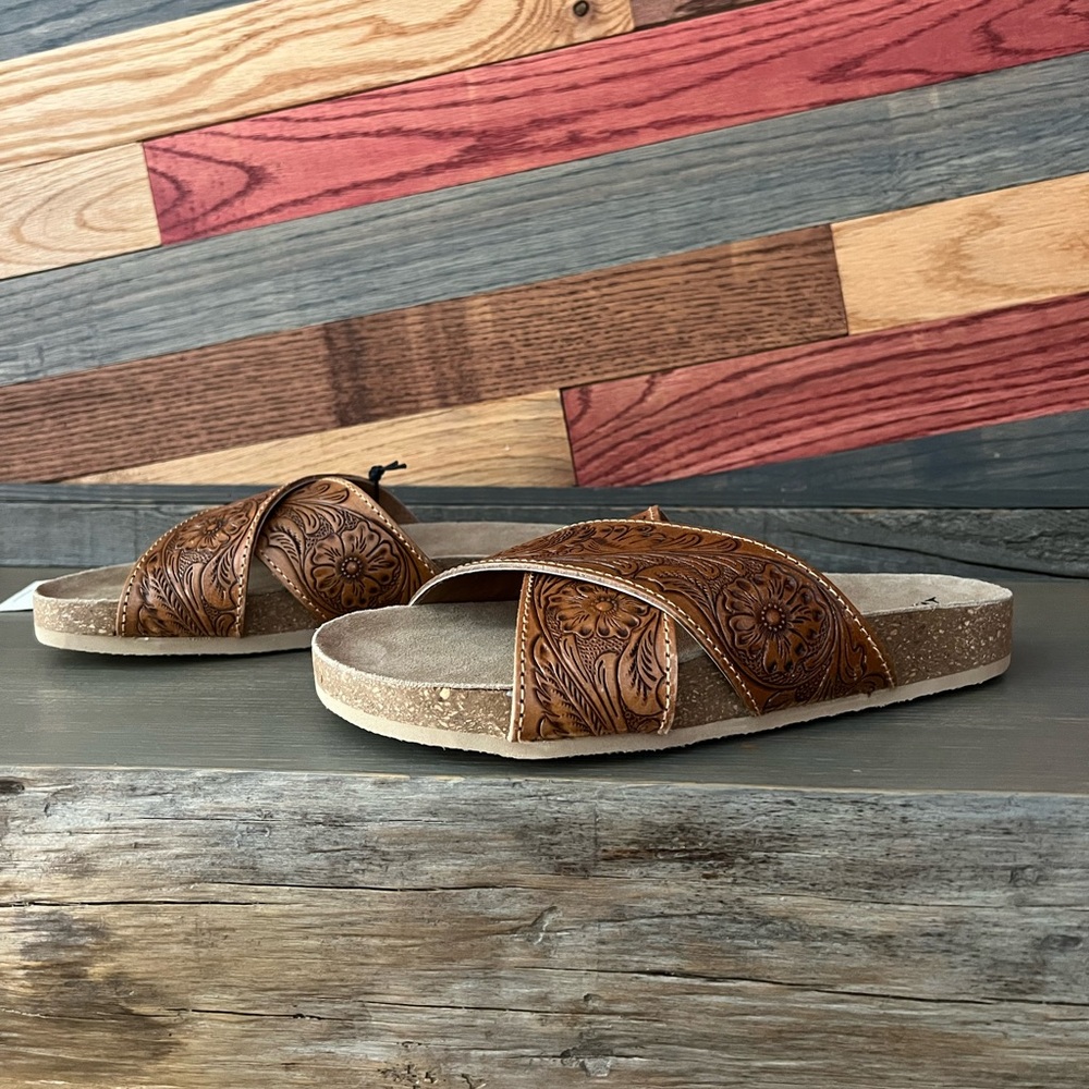New Release Amazing Myra Bag Handmade Tooled Genuine Leather Spring Sandals - Picture 7 of 11